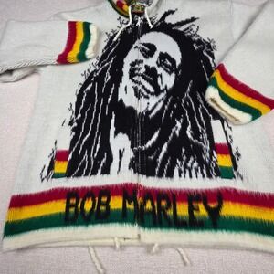 Tejidos Ruminahui Bob Marley Rasta Knit Zip‎ Hoodie Mens Medium White Sweater
